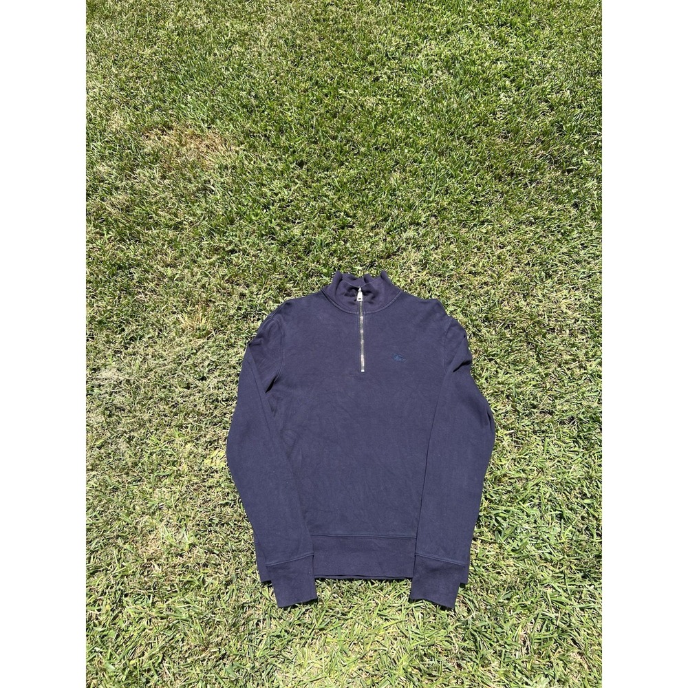 Burberry Men's 100% Cotton Quarter Zip Pullover Sweatshirt Blue Logo S